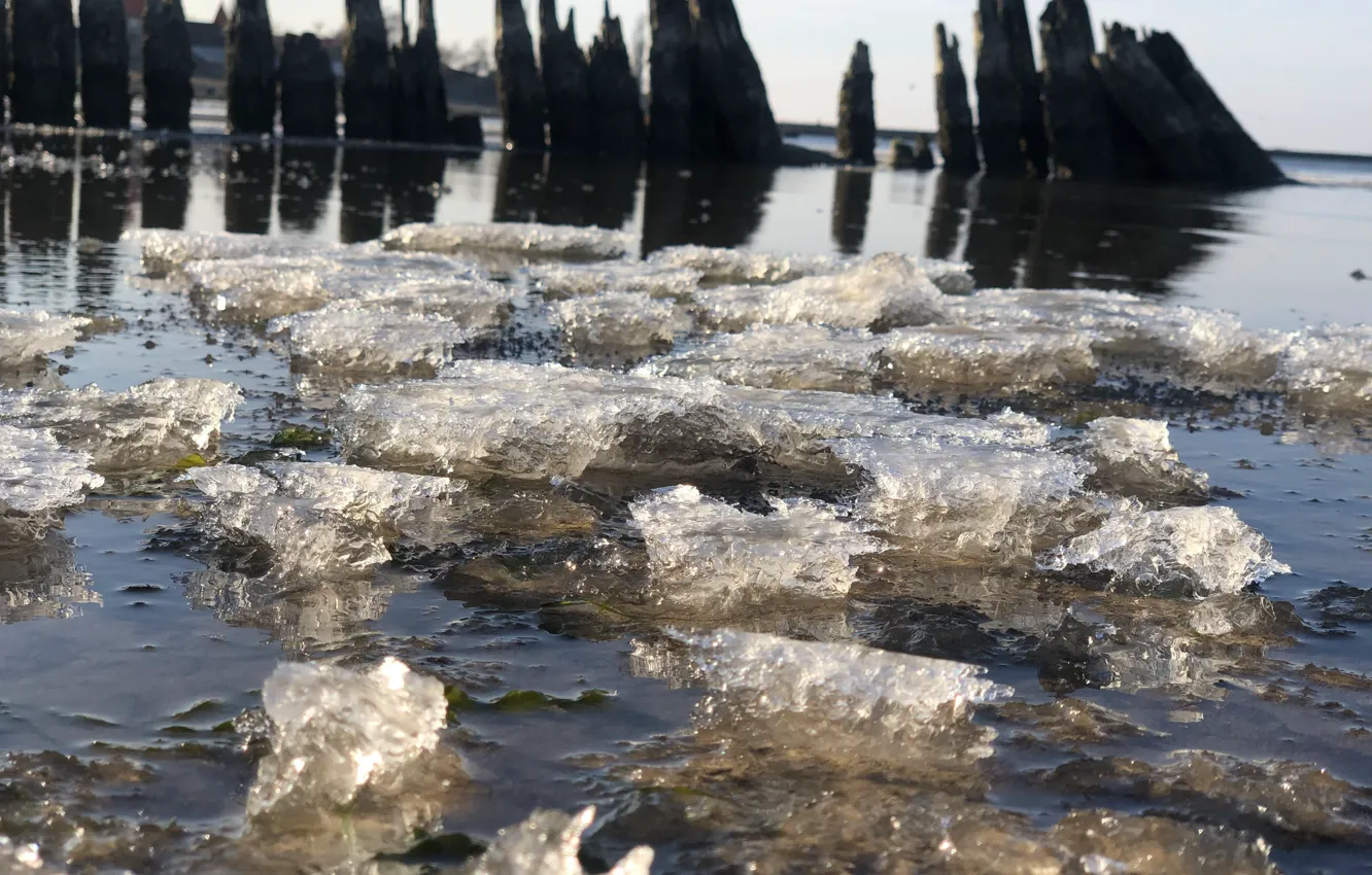 Фото обои лед, море, берег