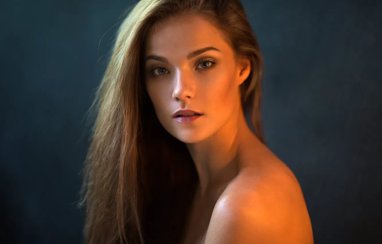 Фото обои взгляд, девушка, портрет, макияж, шатенка, плечи, Natalia Arantseva