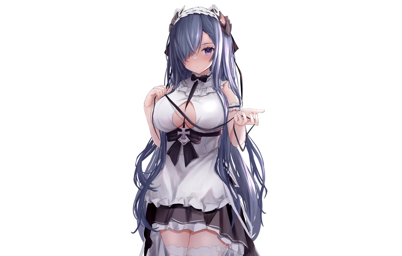Фото обои girl, sexy, cleavage, thighhighs, long hair, dress, boobs, anime