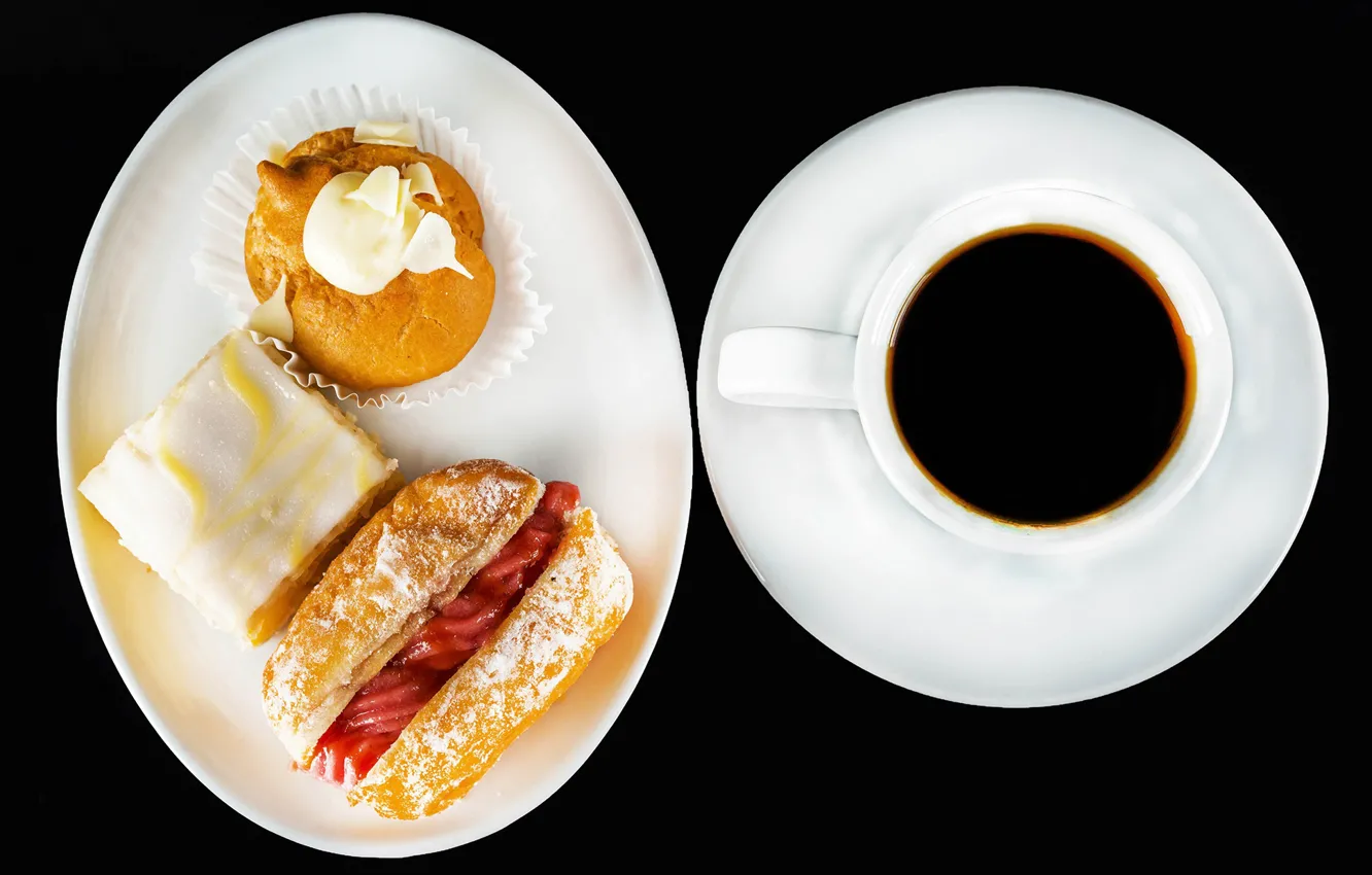 Фото обои кофе, чашка, бутерброд, выпечка, сладкое