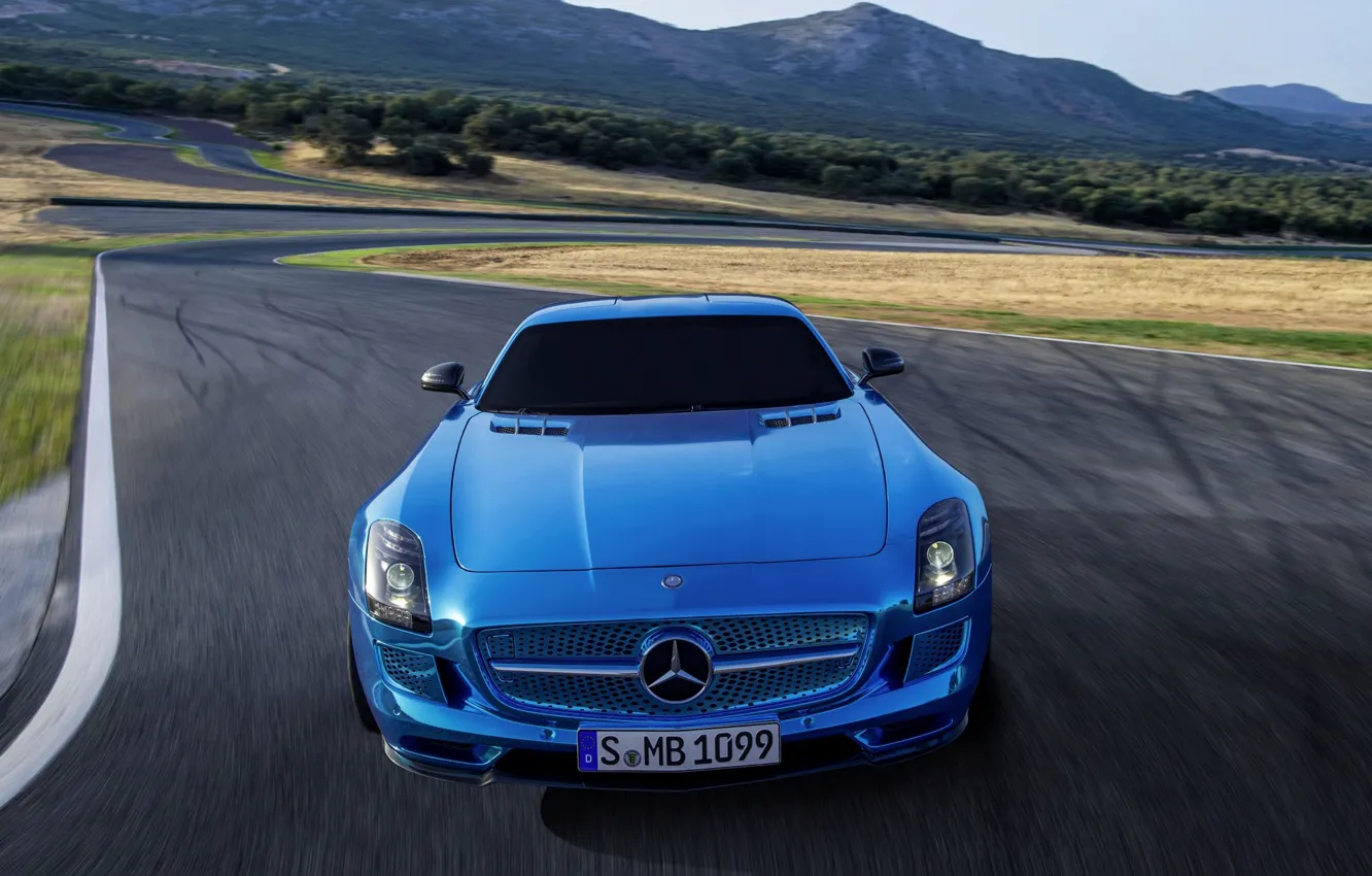 Фото обои Mercedes-Benz, Синий, AMG, SLS, Передок