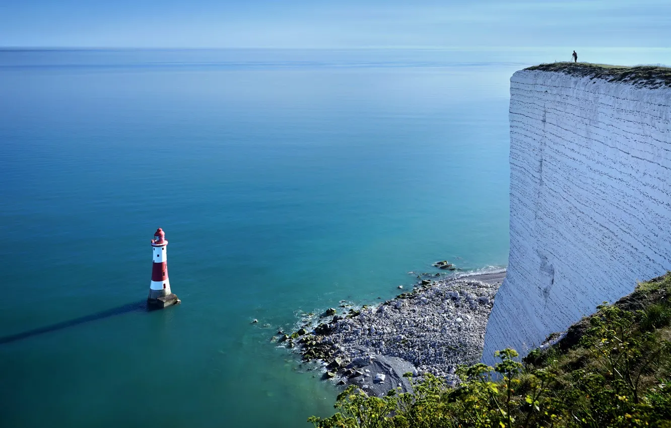 Фото обои море, берег, маяк, England, United Kingdom, Beachy Head