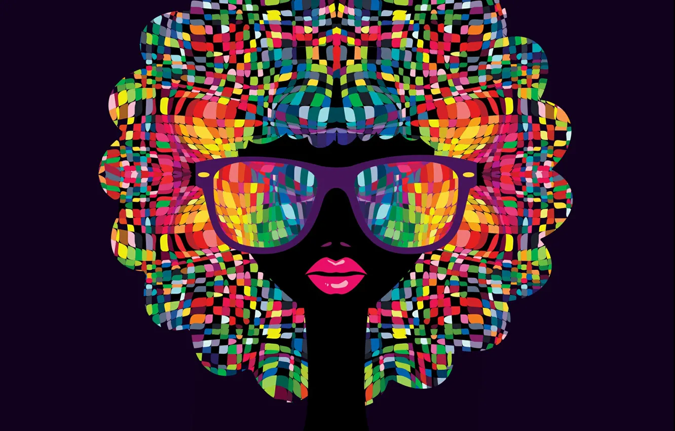 Фото обои девушка, мозаика, очки, губы, colorfull