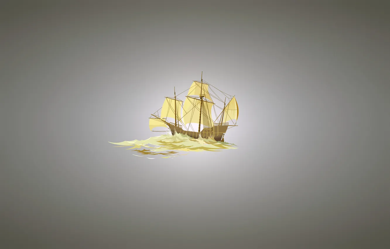 Фото обои корабль, парусник, минимализм, светлый фон