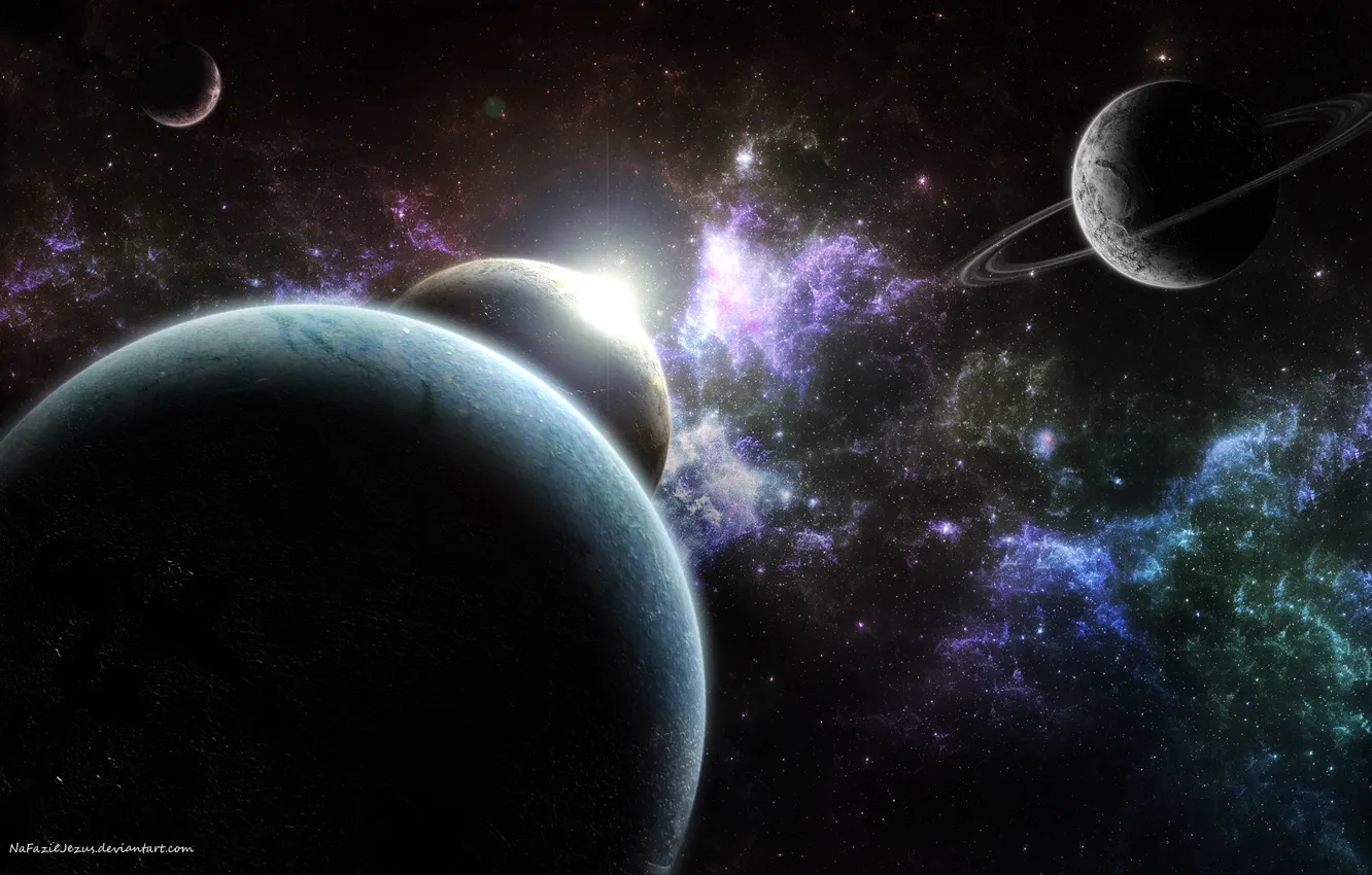 Фото обои туманность, планеты, кольца, спутники, nebula, звездное скопление