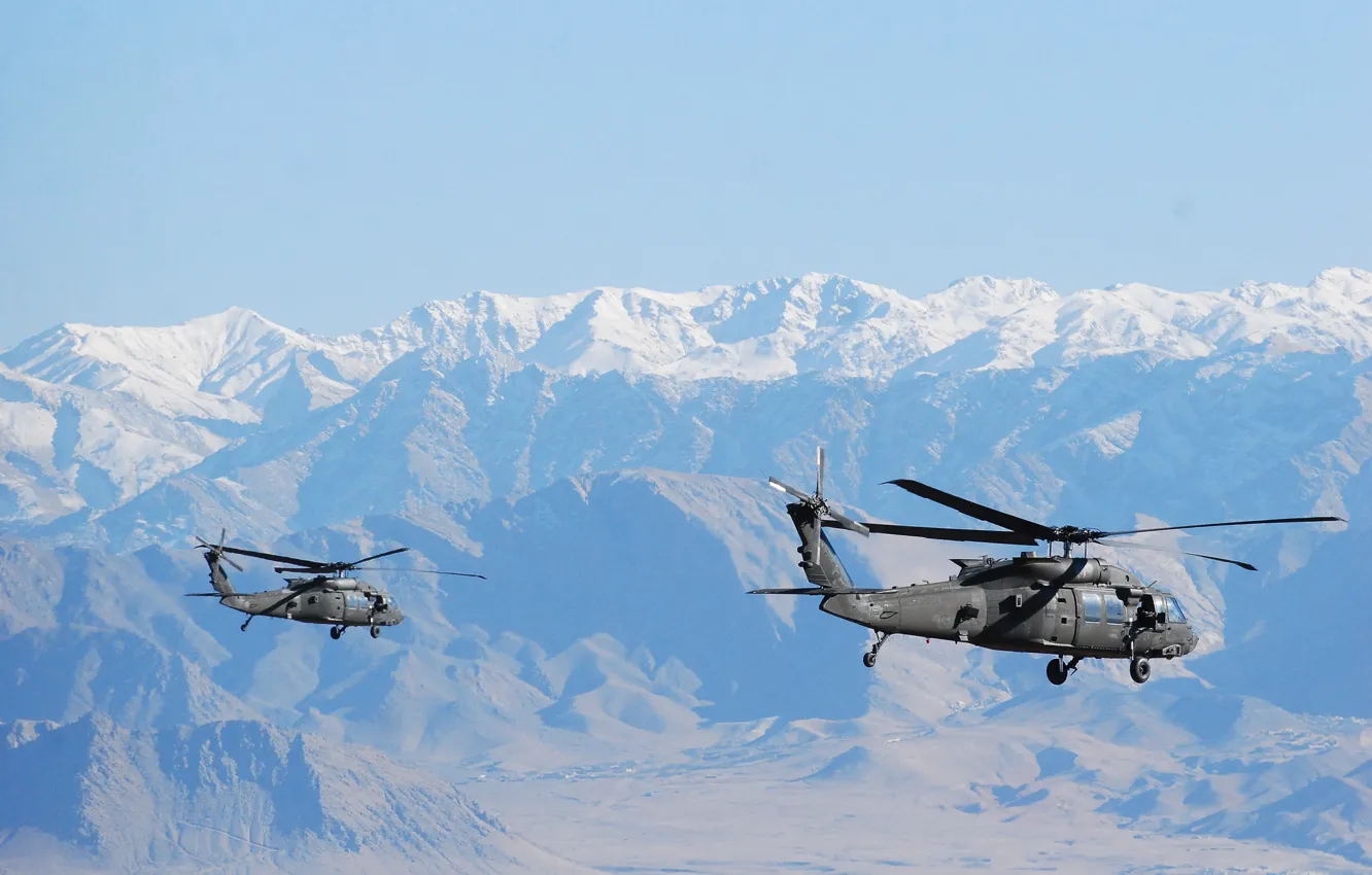 Фото обои полет, горы, Black Hawk, вертолёты, «Чёрный ястреб», UH-60M