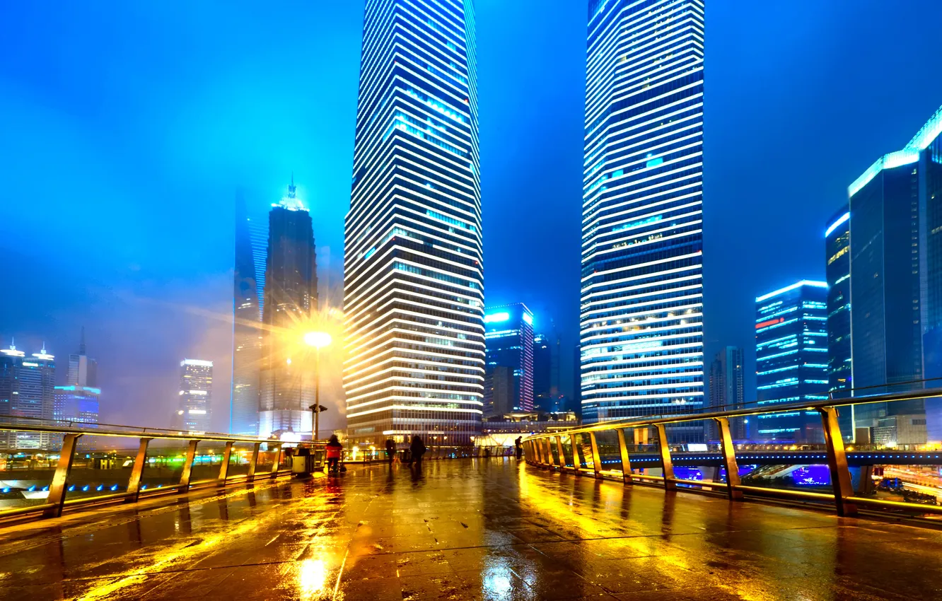 Фото обои China, Китай, Гонконг ночью, легкие трассы в Шанхае, Hong Kong at night, light trails in …