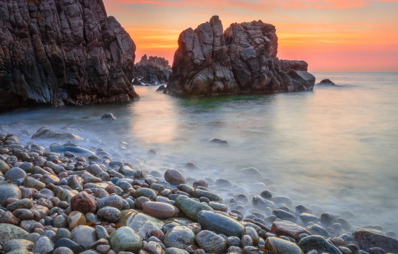 Фото обои камни, океан, скалы, рассвет, берег