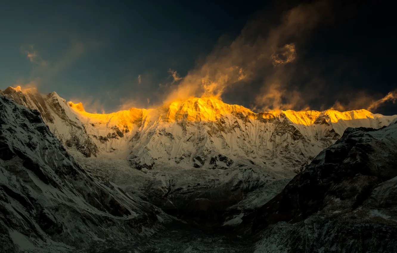 Фото обои горы, Annapurna, Закат Солнца