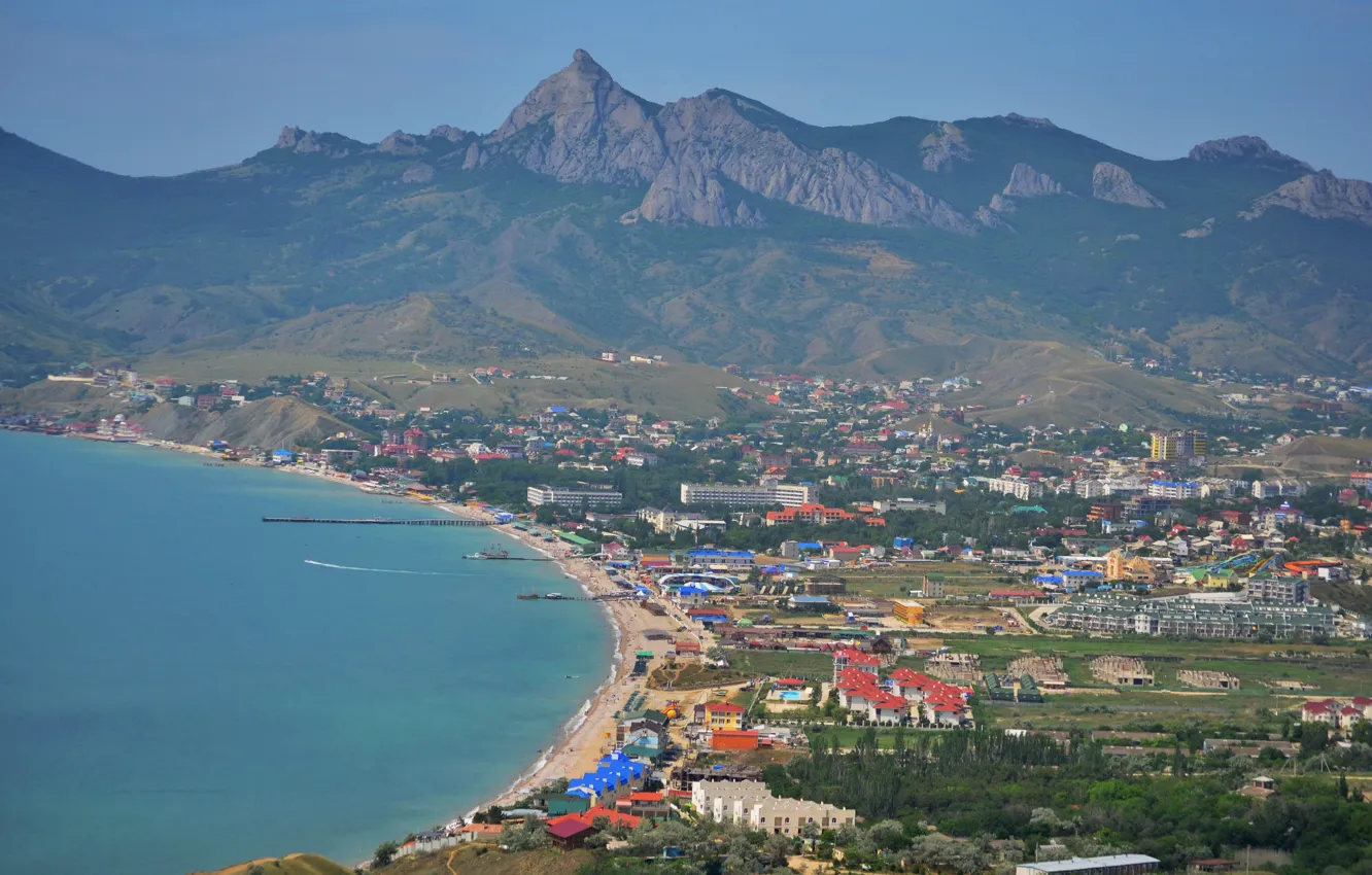 Фото обои море, горы, вулкан, Россия, Крым, КараДаг, Коктебель