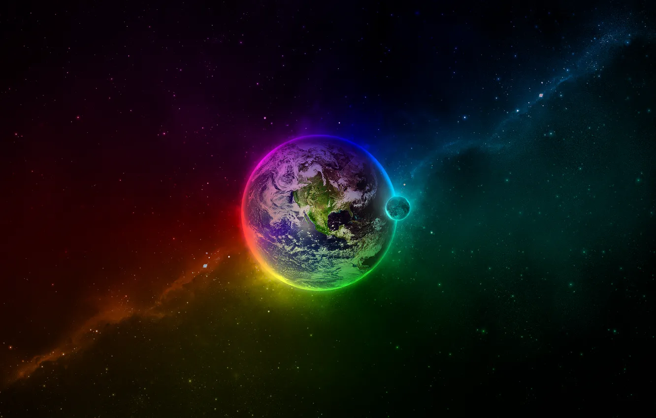 Фото обои цвета, космос, земля, луна, планета, звёзды, бездна
