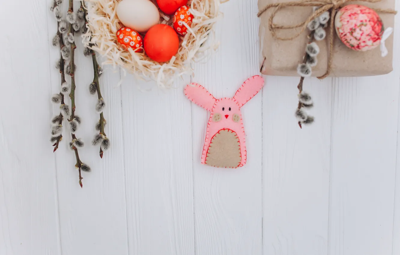 Фото обои игрушка, яйца, весна, кролик, пасха, Праздник, toy, верба