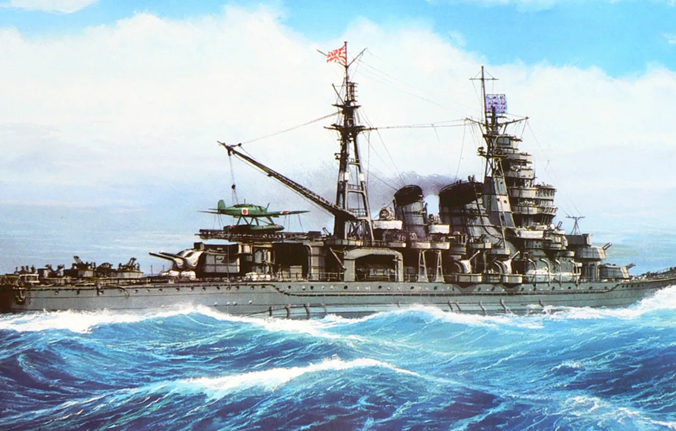 Фото обои корабль, арт, флот, военный, крейсер, японский, cruiser, Aoba