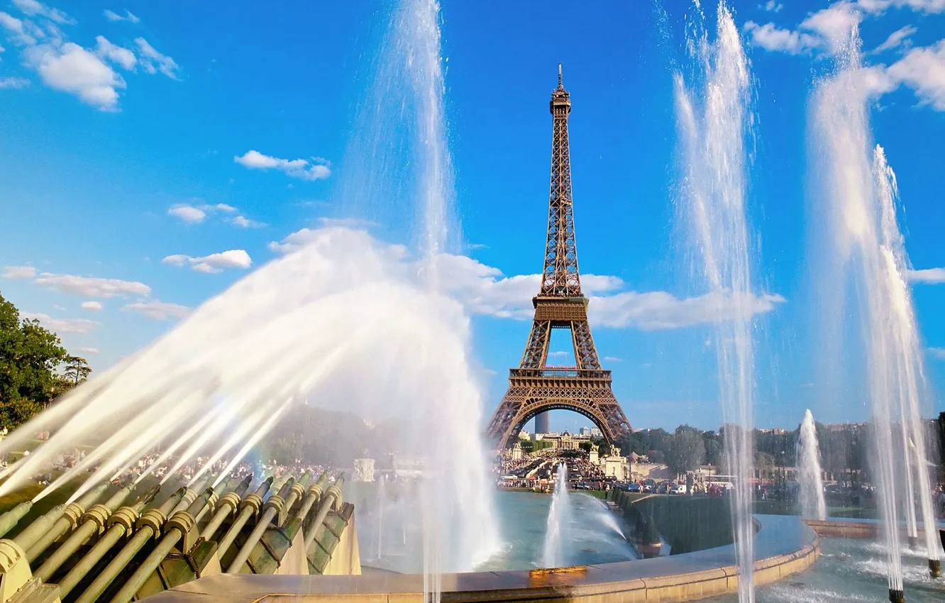 Фото обои Paris, France, Eiffel Tower and Fountain