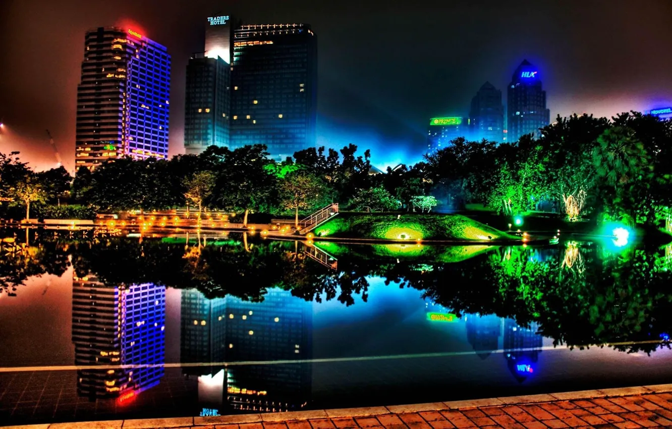 Фото обои цвета, ночь, город
