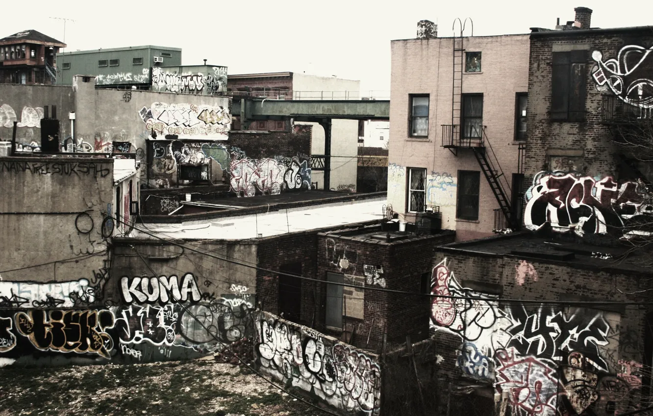 Фото обои граффити, дома, крыши