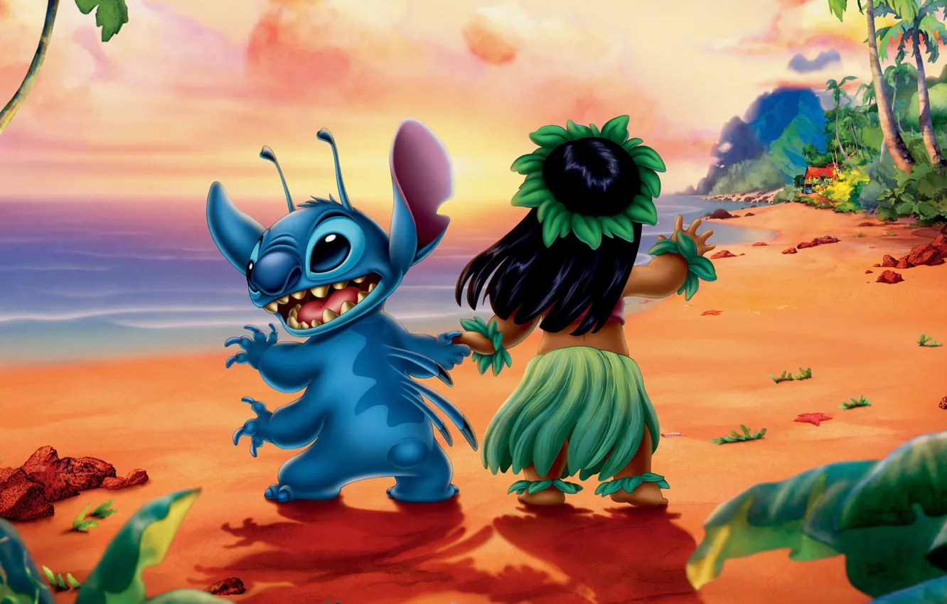 Фото обои море, мультик, берег, Мультфильм, Лило и Стич, Lilo And Stitch