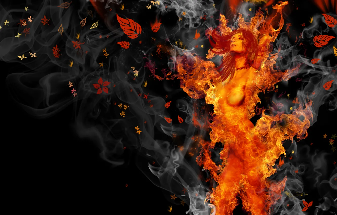 Фото обои fire, girl, photoshop