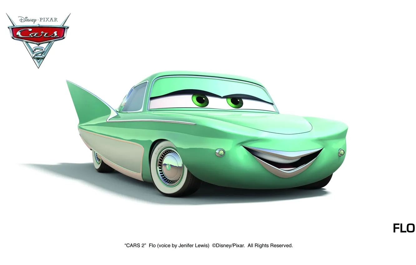Фото обои pixar, машинки, тачки 2, cars 2, flo