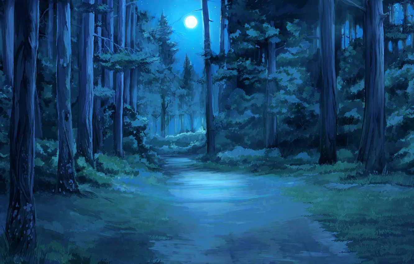 Фото обои лес, ночь, everlasting summer, бесконечное лето, iichan-eroge