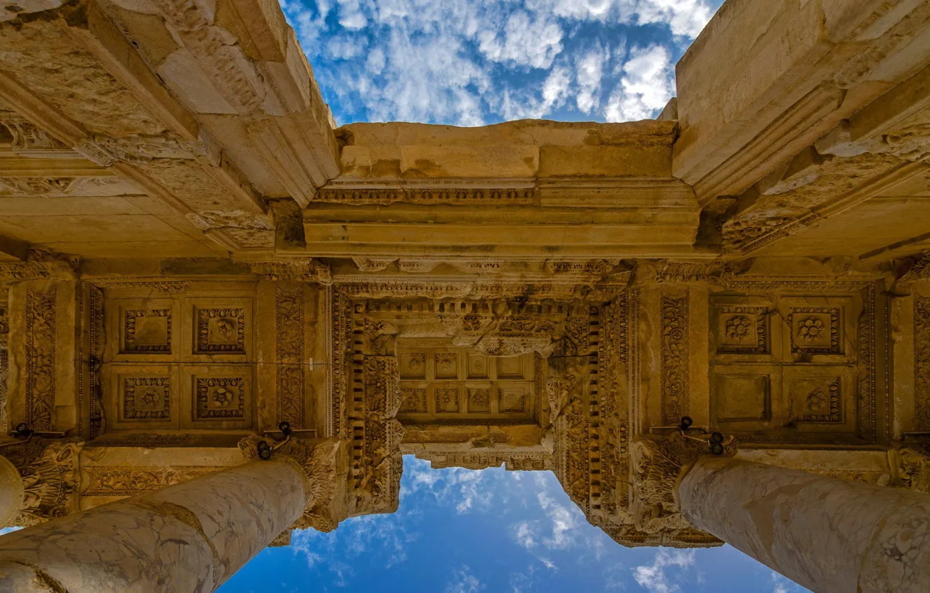 Фото обои небо, руины, архитектура, Турция, Эфес, библиотека Цельса