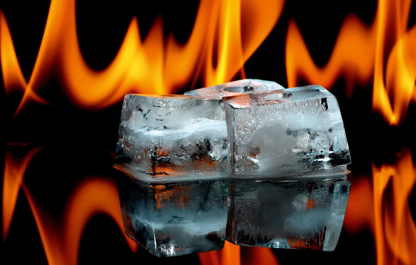 Фото обои fire, flame, ice, hot, cubes, black background, cold, conceptual