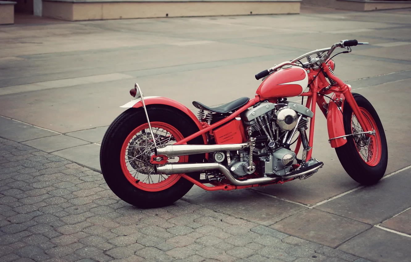 Фото обои red, vintage, motorcycle, bobber