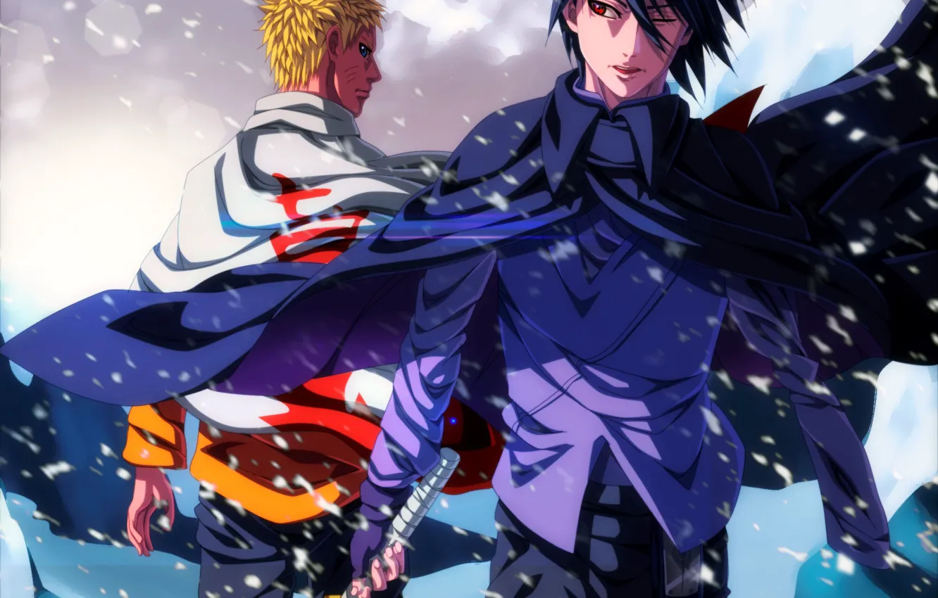 Фото обои sword, Sasuke, Naruto, blizzard, snow, katana, ken, blade