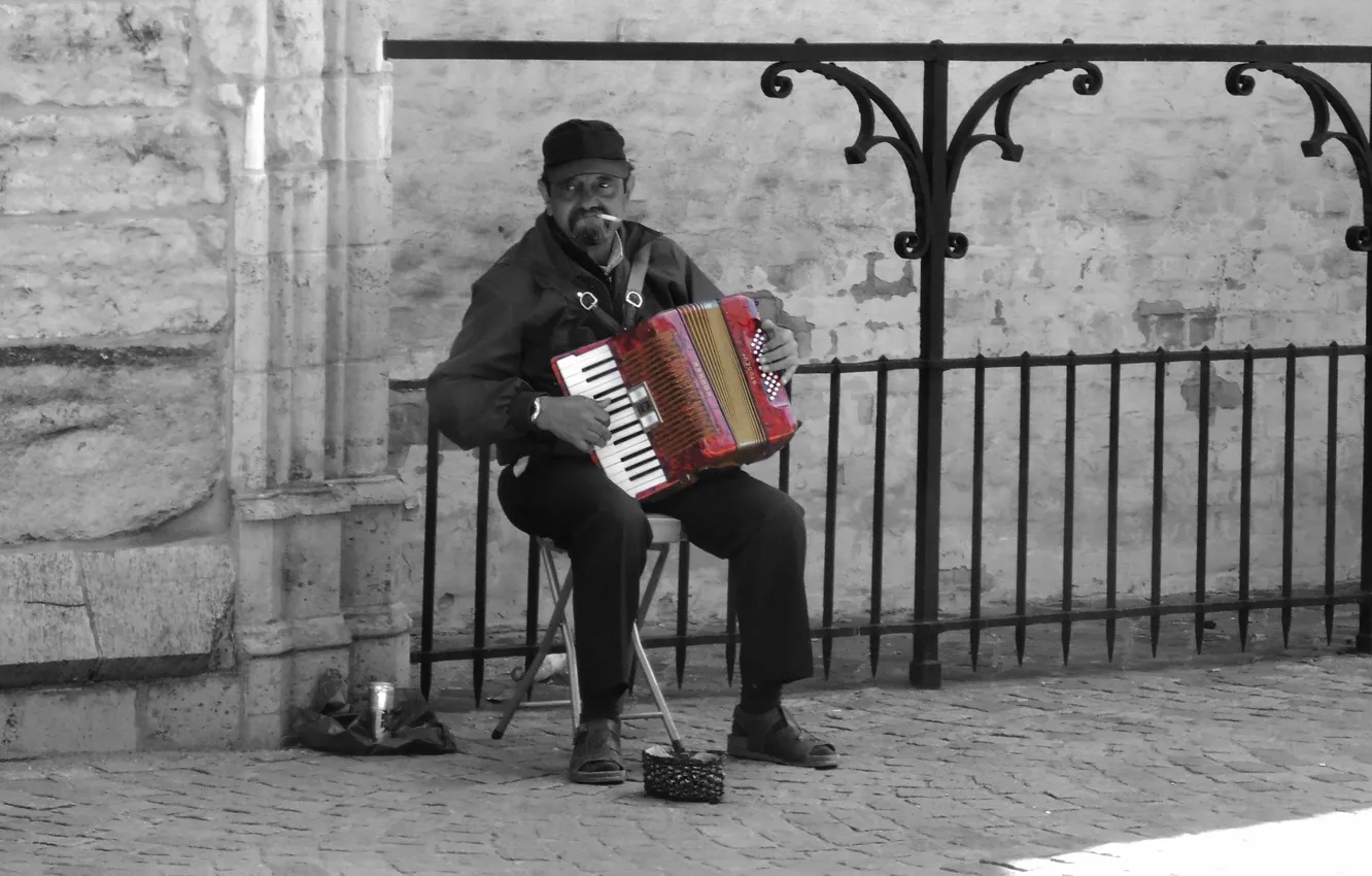 Фото обои улица, музыкант, акордеон