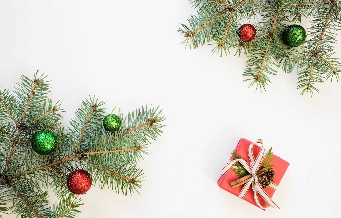 Фото обои шары, елка, Новый Год, Рождество, подарки, Christmas, balls, New Year