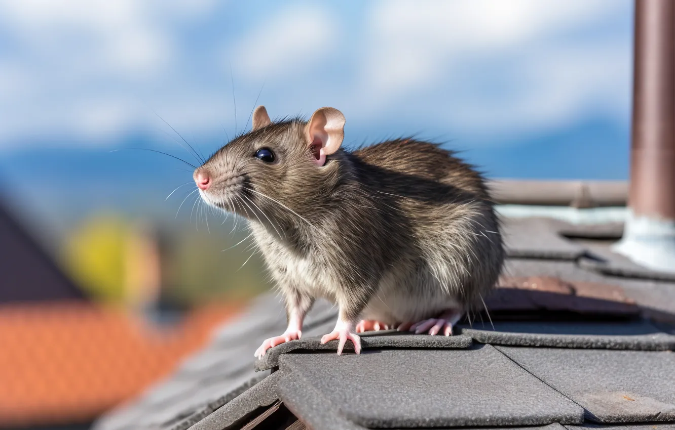 Фото обои cute, rat, sitting, roof