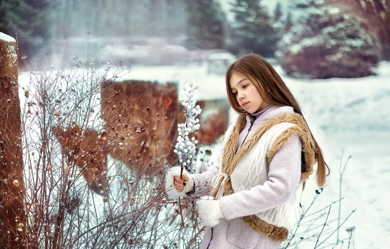 Фото обои зима, снег, девочка