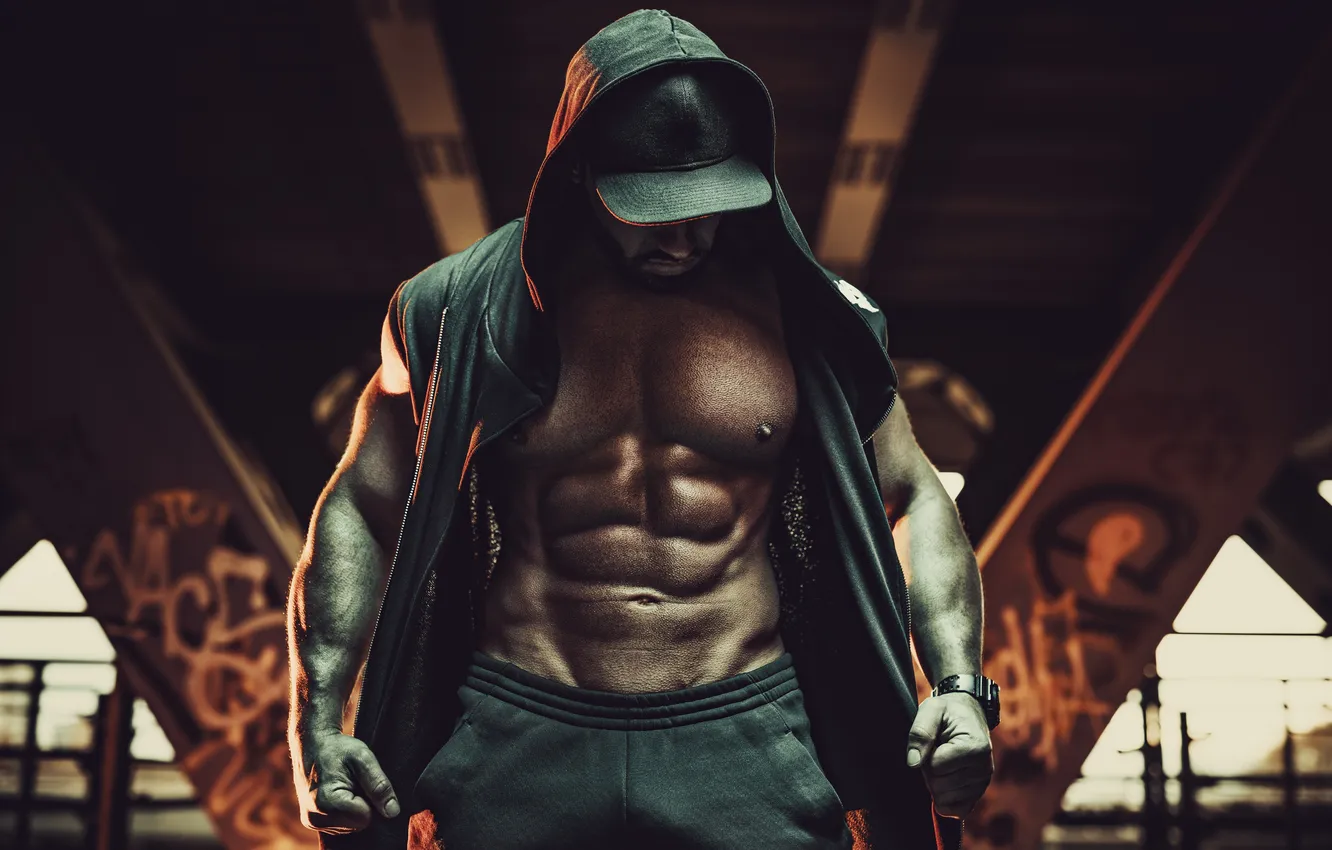 Фото обои muscle, model, man, interior, hood, male, informal, masculinity