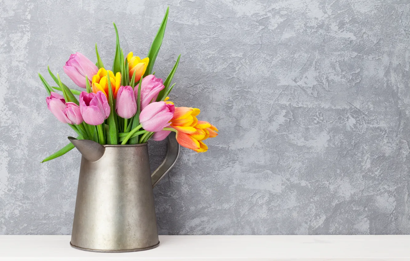 Фото обои цветы, букет, colorful, тюльпаны, pink, flowers, tulips, spring