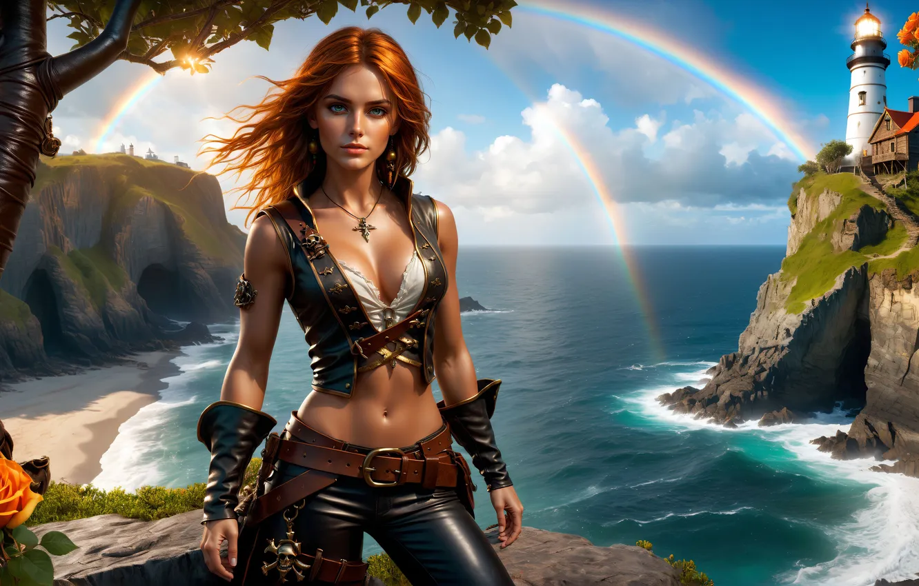 Фото обои widescreen, sea, girls, nature, water, people, drawings, neural network