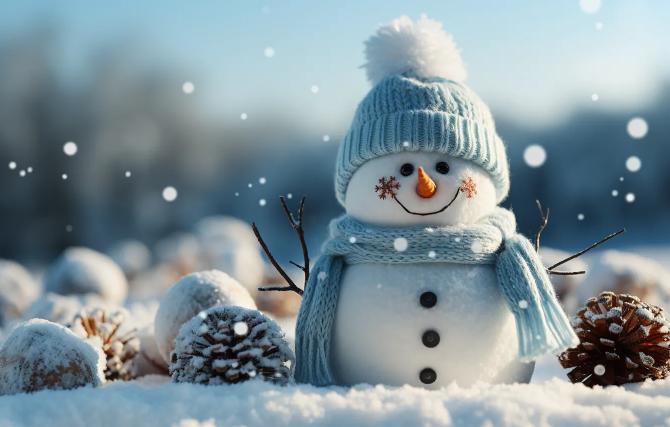 Фото обои зима, снег, Новый Год, Рождество, снеговик, happy, Christmas, night