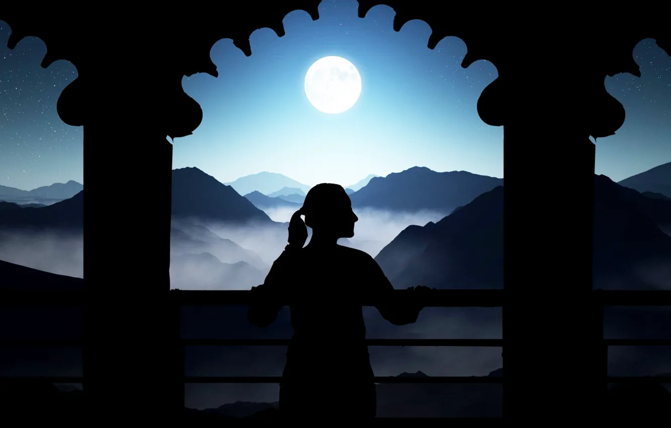 Фото обои moon, sunset, balcony, relaxed, afternoon