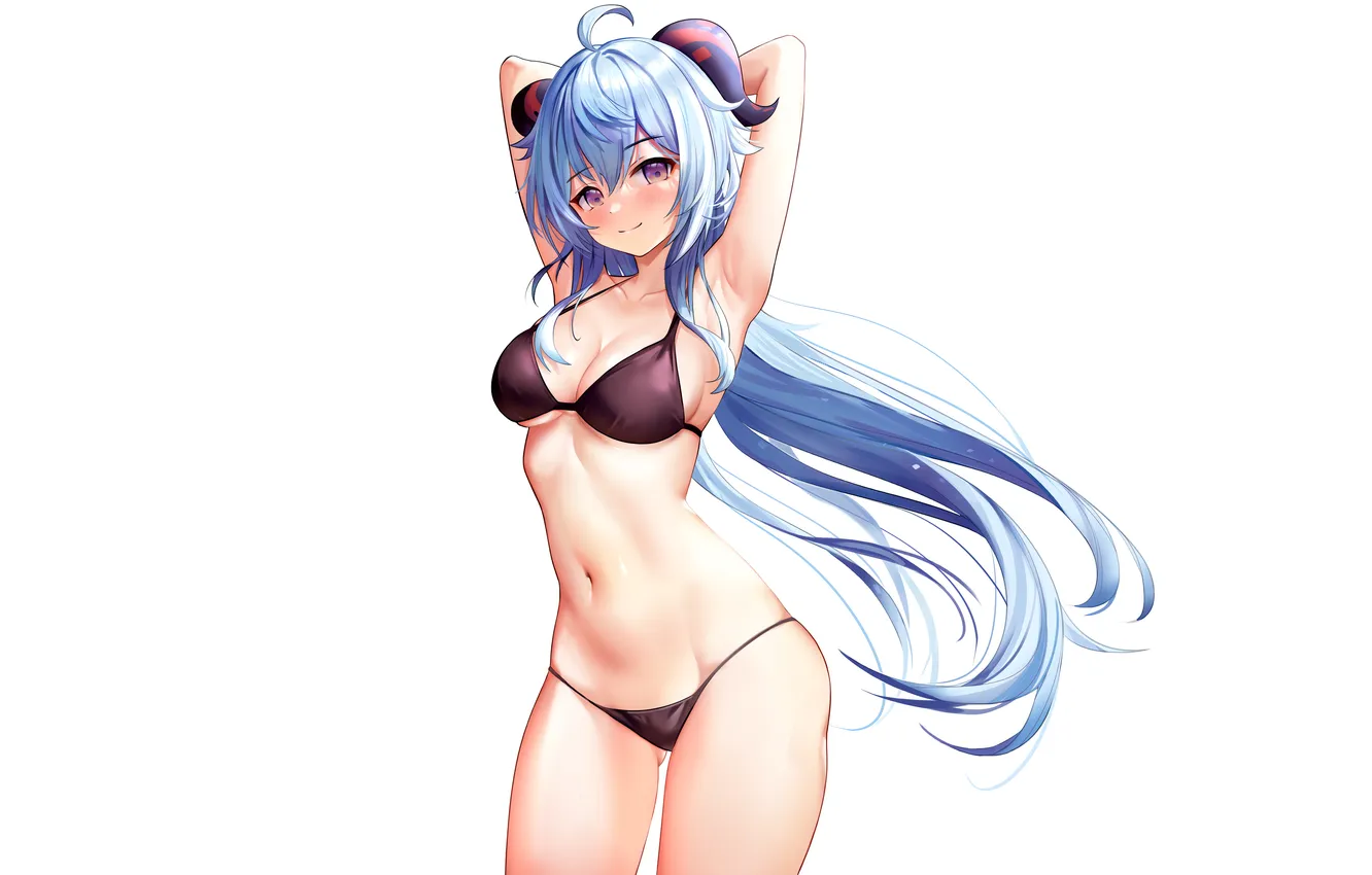 Фото обои girl, sexy, cleavage, horns, long hair, boobs, sexy girl, anime