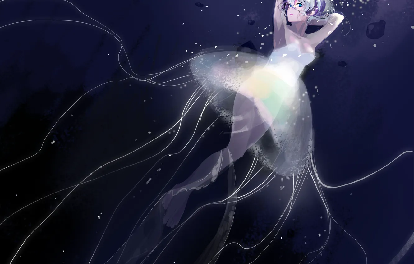 Фото обои девушка, медуза, аниме, арт, под водой, namu