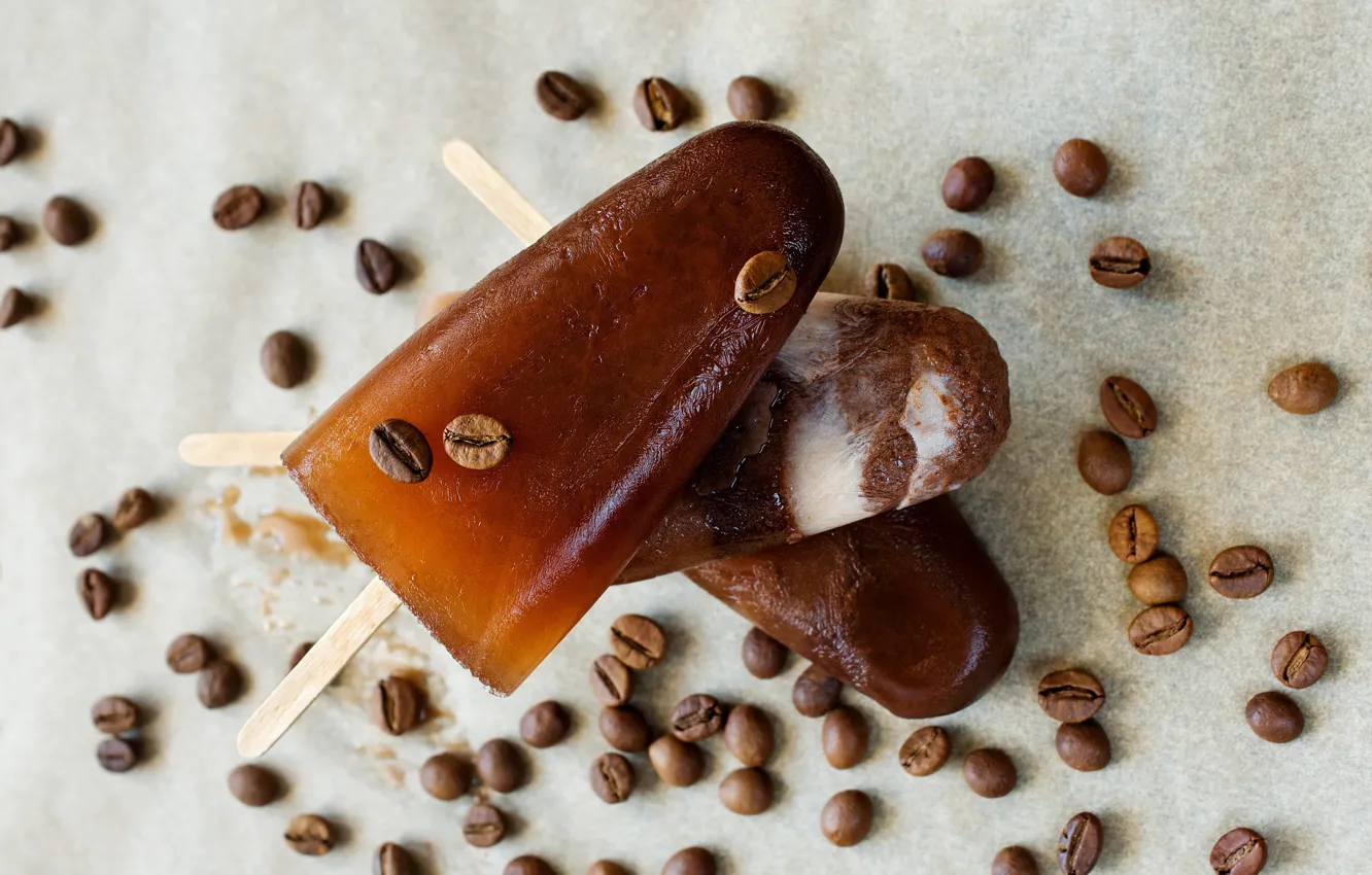 Фото обои кофе, мороженое, десерт, кофейные зерна, ice cream