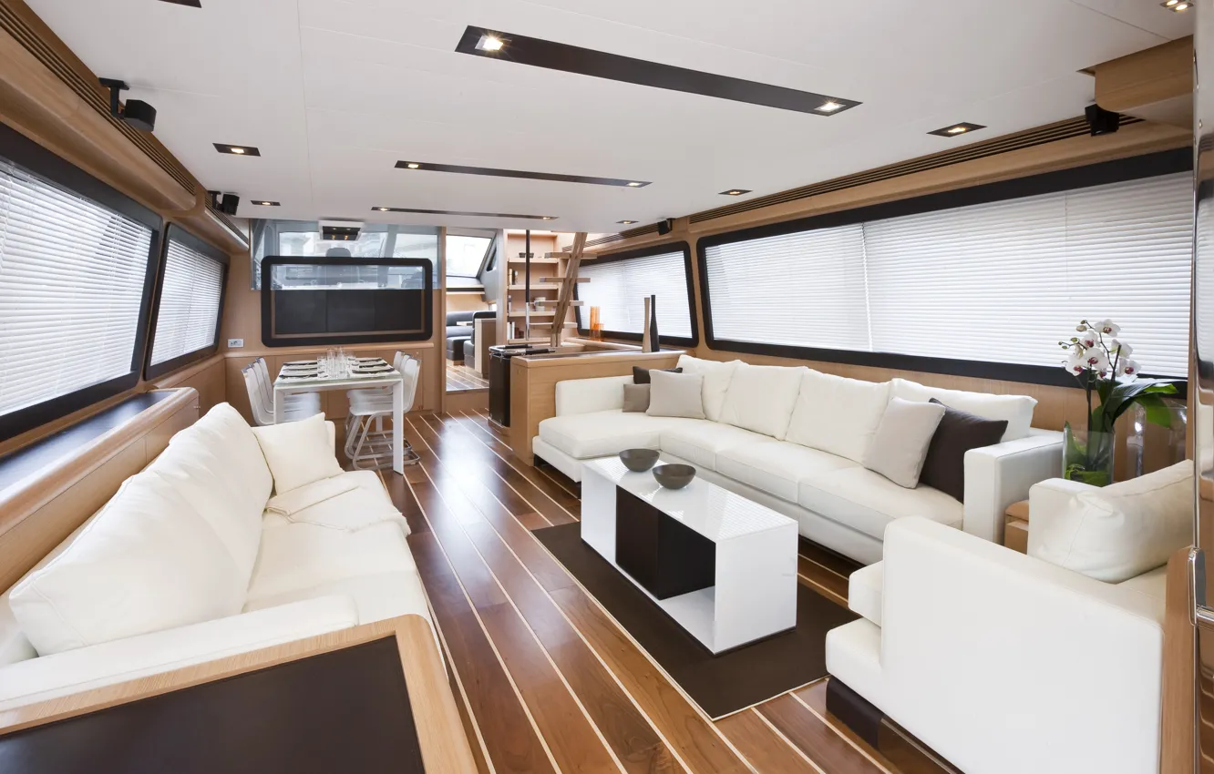 Фото обои дизайн, стиль, интерьер, яхта, салон, люкс, salone, Ferretti 800