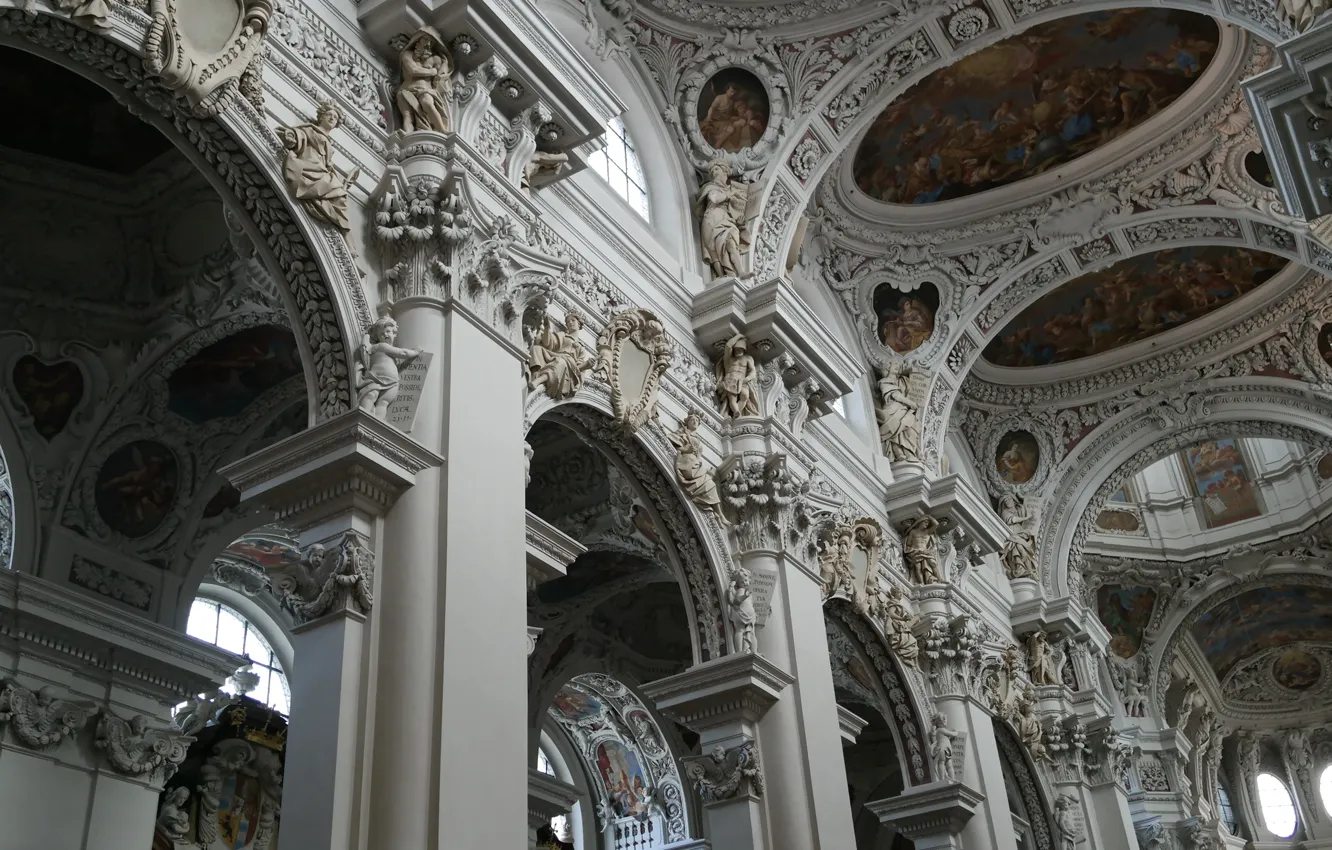 Фото обои Германия, Бавария, религия, кафедральный собор, неф, Пассау, Собор Святого Стефана