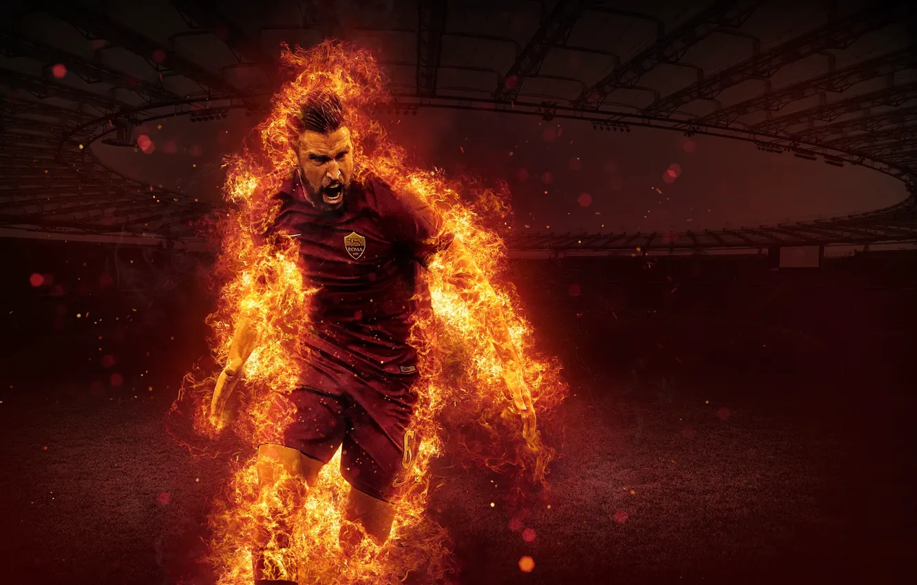 Фото обои wallpaper, sport, fire, stadium, football, player, AS Roma, Stadio Olimpico