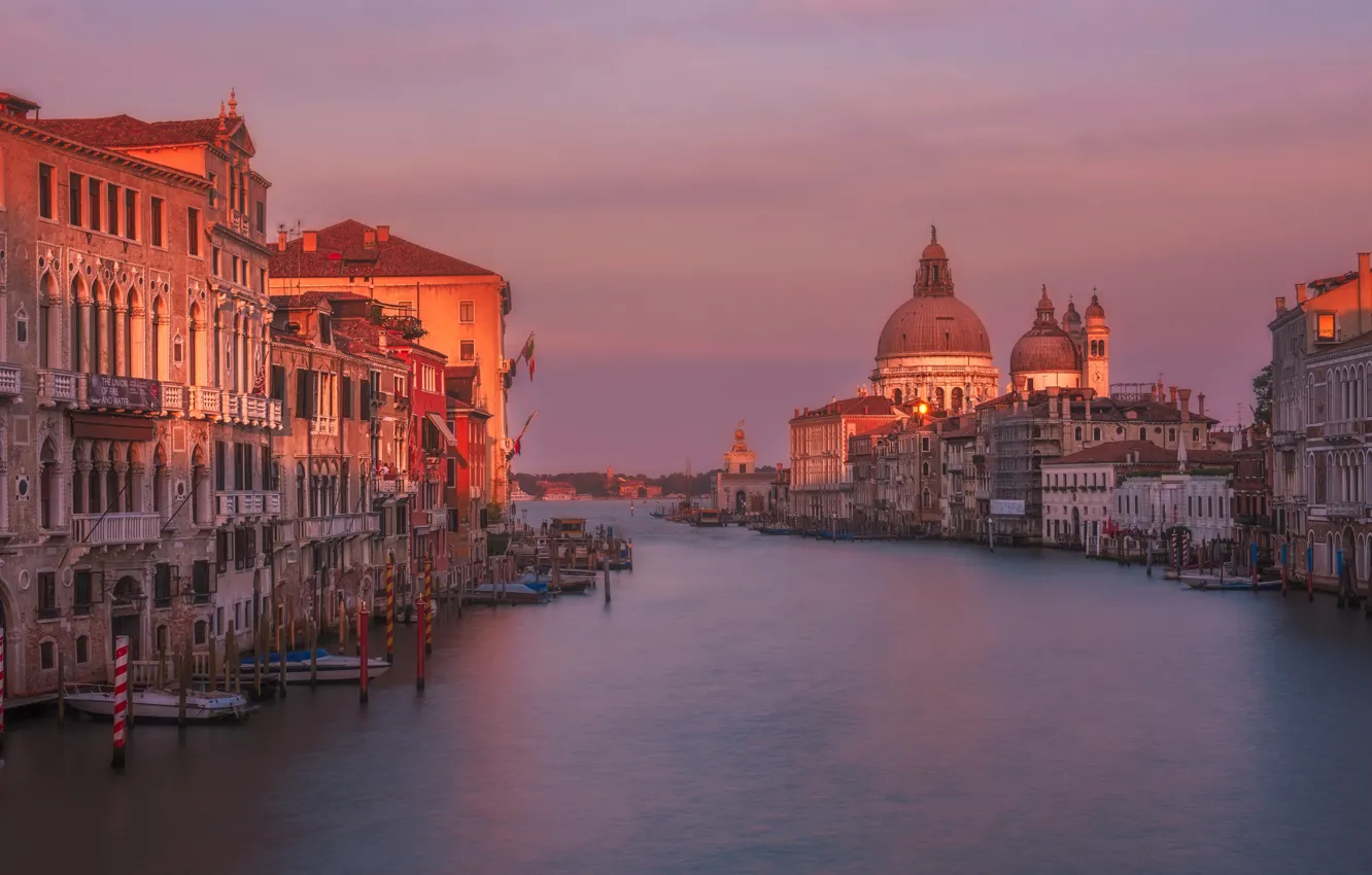 Фото обои дома, Италия, Венеция, собор, канал, зарево