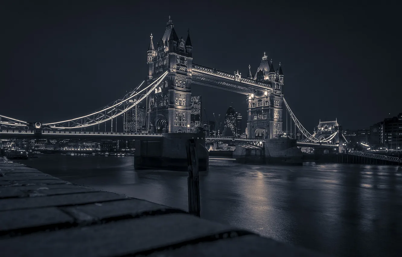 Фото обои Night, London, Suspension Bridge