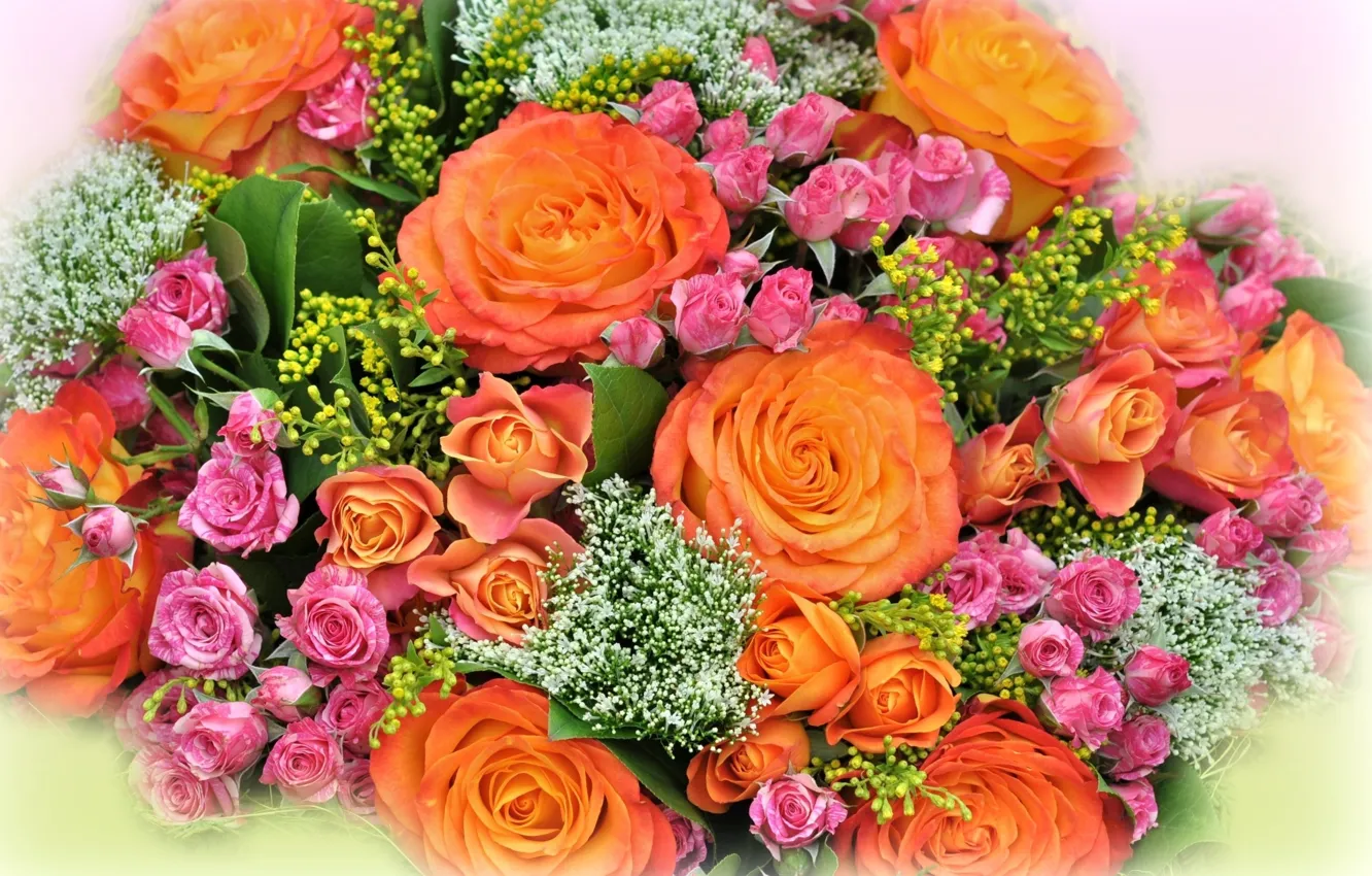 Фото обои красота, букет, оранжевые розы