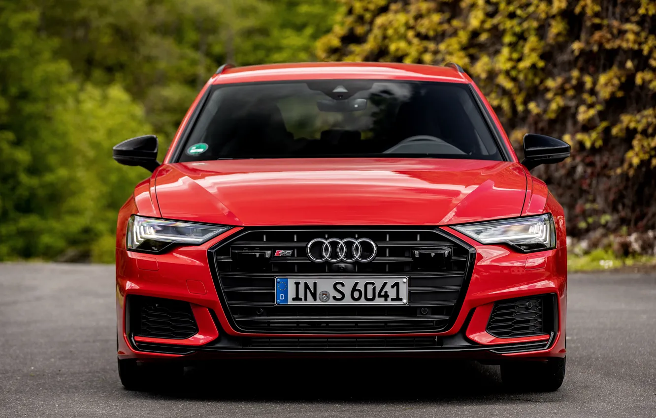 Фото обои красный, Audi, вид спереди, универсал, 2019, A6 Avant, S6 Avant