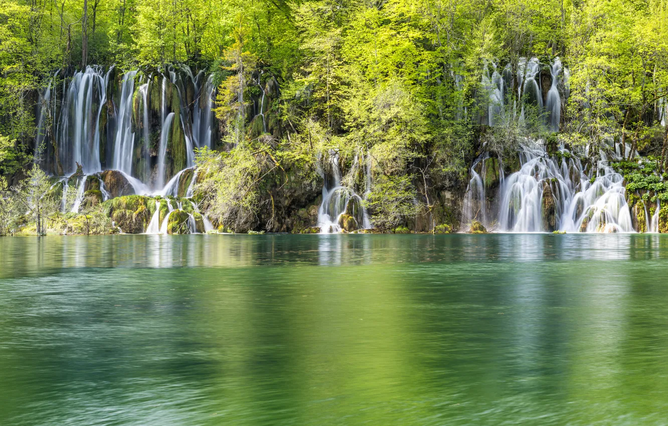 Фото обои лес, природа, озеро, водопады, хорватия