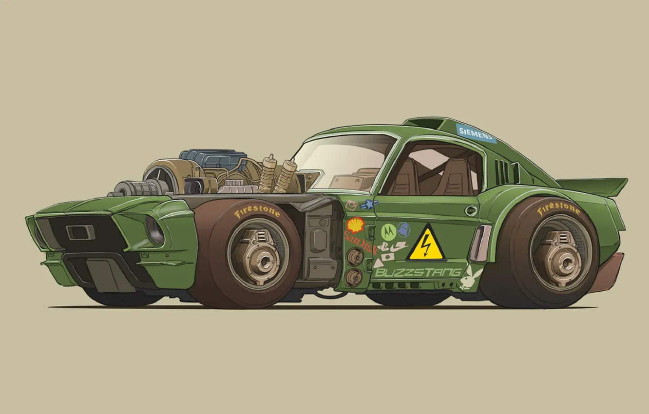 Фото обои Mustang, Ford, Рисунок, Shelby Mustang, Buzzstang, Damon Moran