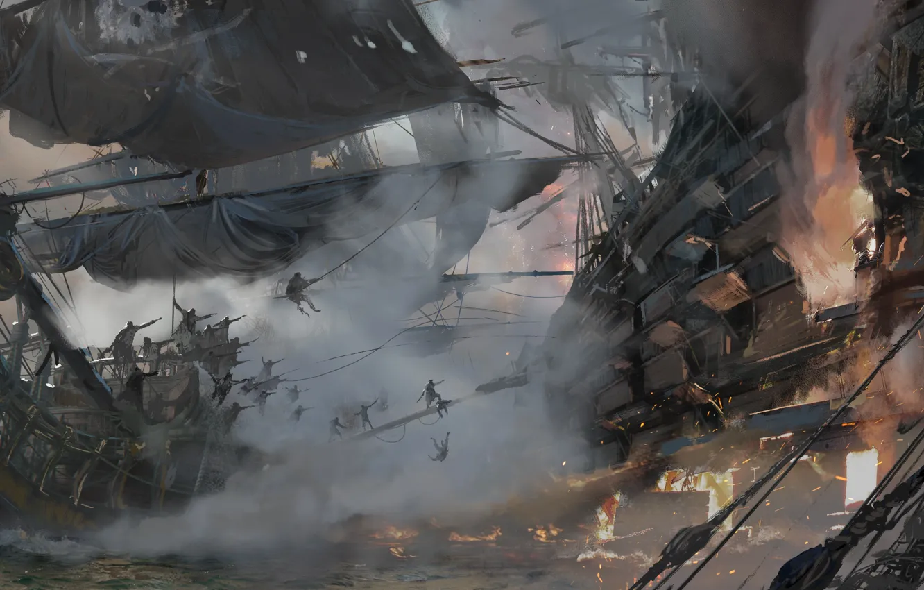 Фото обои game, pirate, war, fight, pirate ship, ship, kaizoku, Skull and Bones